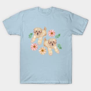 Puppies Leaves and Daisies T-Shirt